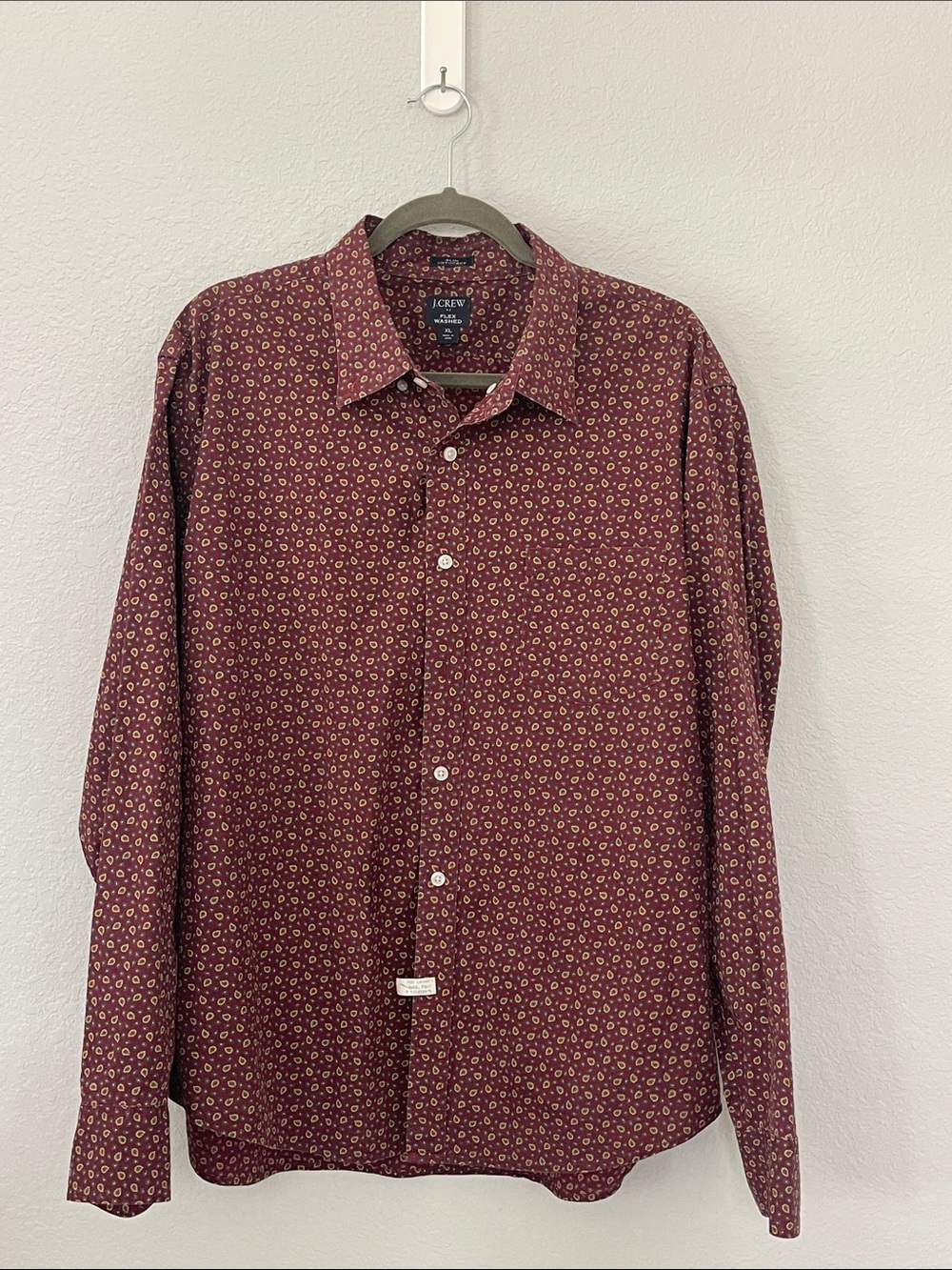 J.Crew Flex Washed Slim Untucked Shirt Men’s XL Burgundy Print Stretch